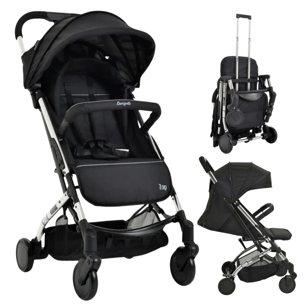 Carrinho de Bebê Burigotto Zap Preto e Prata Compacto e Dobrável