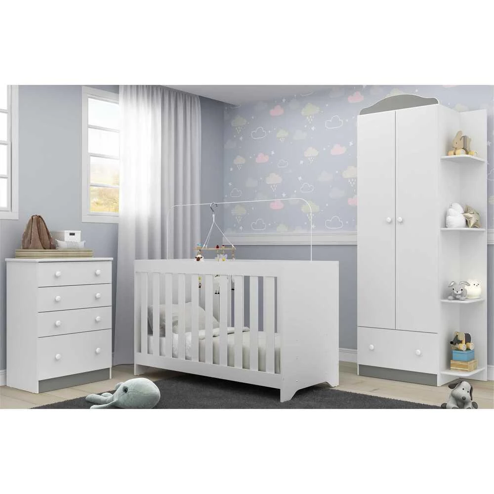 Quarto Infantil Completo Berço 3x1 e Colchão João e Maria FG3034