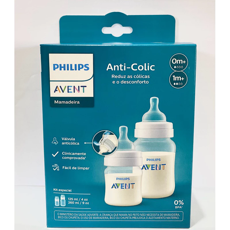 KIT 2 MAMADEIRAS AVENT CLÁSSICA ANTI-CÓLICA 125ml E 260ml